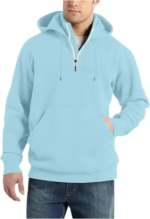 DOLKFU Men's Quarter Zip Hoodies Simple Solid Color Long Sleeve Sweatshirts Loose Fit Trendy Hooded Tops with Pocket