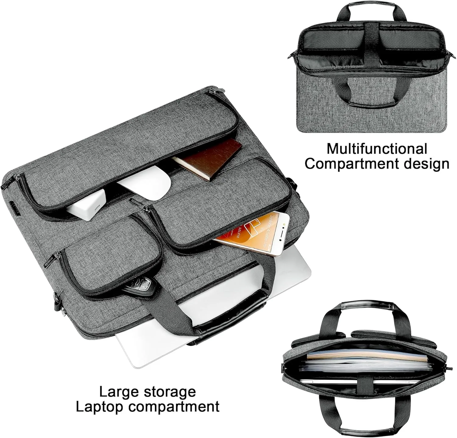 DOMISO 15-15.6 Inch Laptop Sleeve Waterproof Laptop Case Business Briefcase Portable Computer Bag with Shoulderstrap for HP ProBook/Acer/Dell Precision,Dark Grey