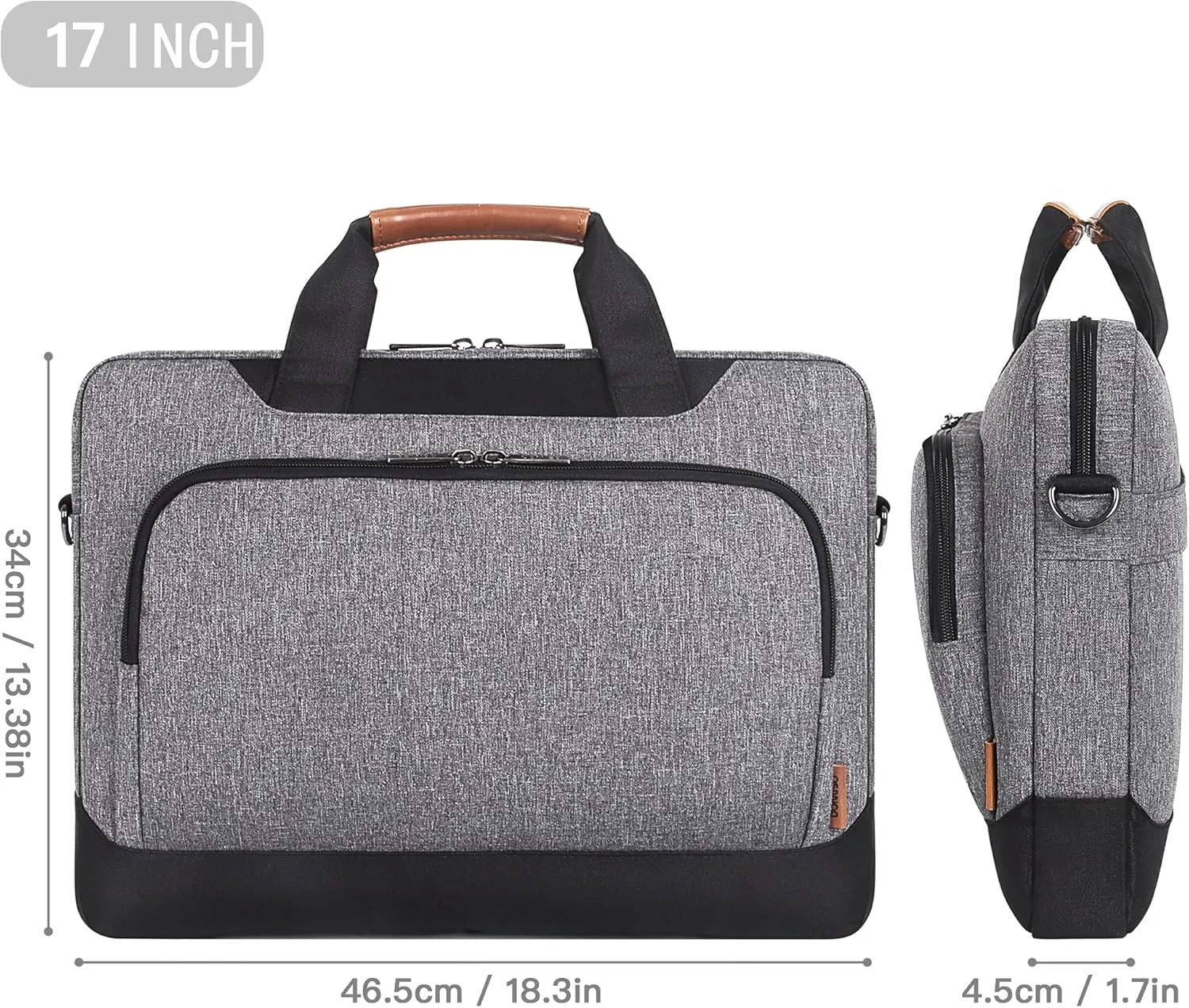 DOMISO 17-17.3 Inch Laptop Sleeve Business Briefcase Laptop Shoulder Bag Compatible with 17" Laptops/17.3" HP Pavilion 17/MSI GS73VR Stealth Pro/Dell Inspiron 17/Acer/ASUS,Grey