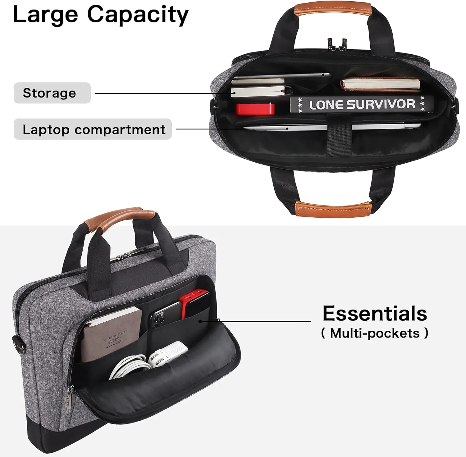 DOMISO 17-17.3 Inch Laptop Sleeve Business Briefcase Laptop Shoulder Bag Compatible with 17" Laptops/17.3" HP Pavilion 17/MSI GS73VR Stealth Pro/Dell Inspiron 17/Acer/ASUS,Grey