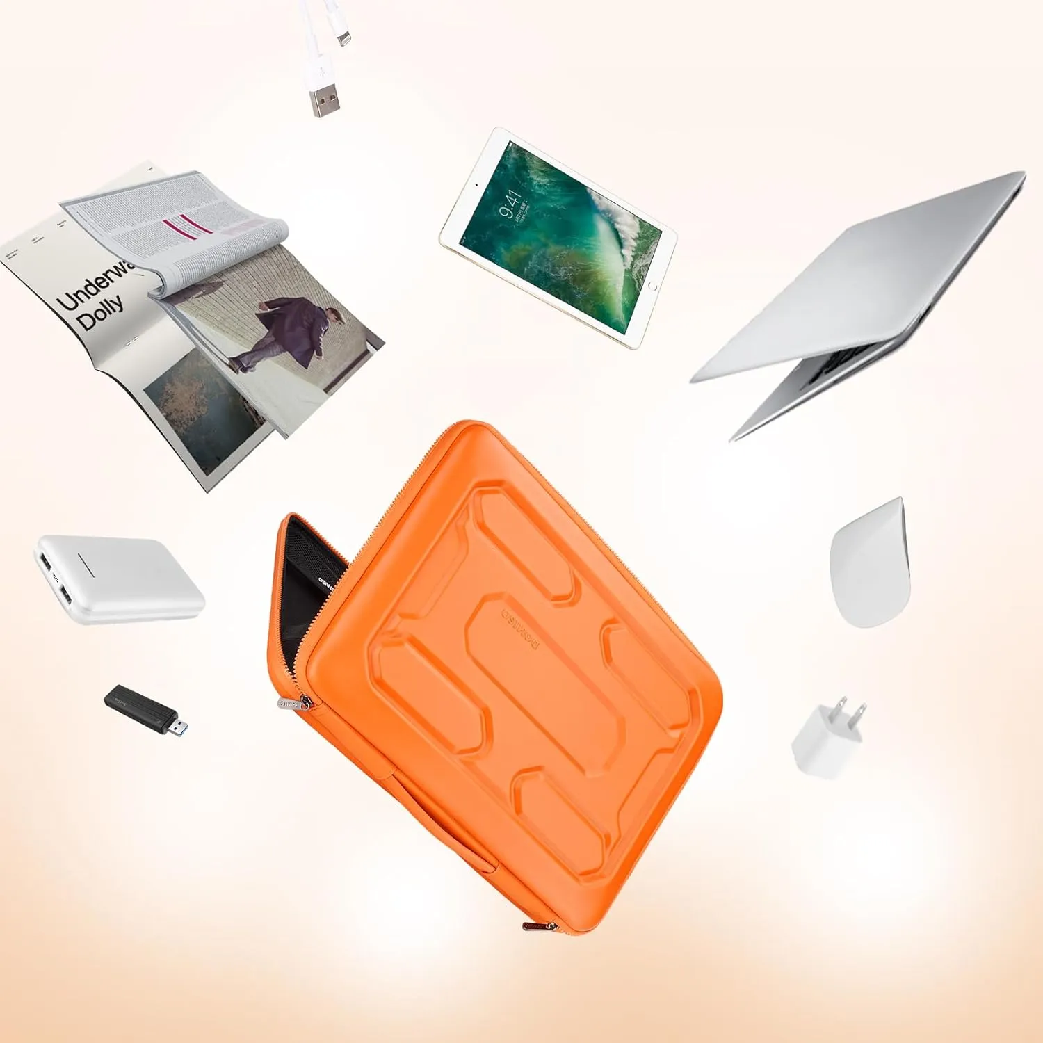DOMISO 17 inch Laptop Sleeve with Accessory Bag Shockproof Waterproof EVA Protective Case for 17.3" ZBook Fury 17.3 G8/MSI GS73VR Stealth Pro/HP Envy 17/LG Gram 17"/ROG Strix GL702VS, Orange