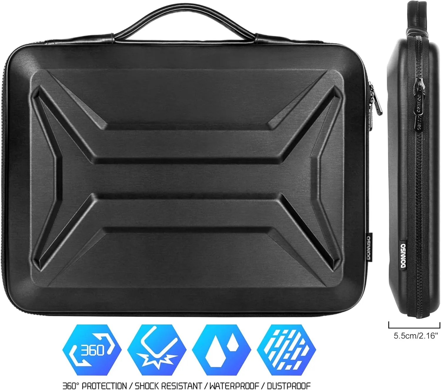 DOMISO 17 Inch Shockproof Laptop Sleeve Waterproof Shoulder Bag Lightweight EVA Protective Carrying Case for 17-17.3" Notebooks/Dell/Lenovo/Acer/HP/MSI/LG, Black