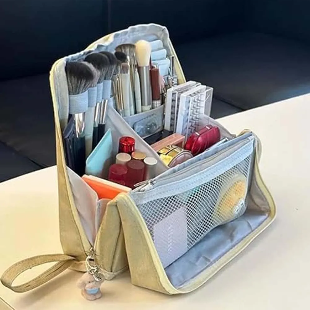 Doresty Makeup Bag Large, Doresty Makeup Bag Set, Upright Cosmetic Organizer – Portable, Large Capacity, Portable Vertical Opening Cosmetic Organizer with Compartments (Red)
