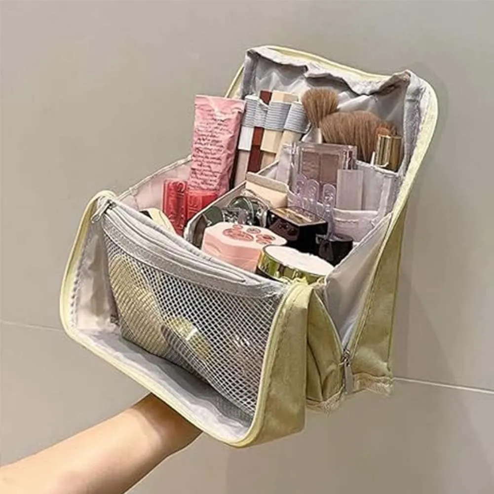 Doresty Makeup Bag Large, Doresty Makeup Bag Set, Upright Cosmetic Organizer – Portable, Large Capacity, Portable Vertical Opening Cosmetic Organizer with Compartments (Red)