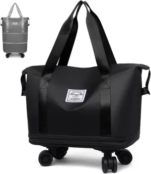 DOTH Kulken Travel Bag with Wheels, 2025 New Large Expandable Capacity Travel Bag, Universal Wheel Removable (Black)