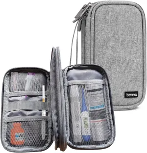 Double Layer Diabetic Supplies Medical Bag Travel Case Storage Box for Diabetes Testing Kit, Glucose Meters, Lancing Device, Lancets, Pen Needles, Insulin Syringes, Sticker, Alcohol Prep Pads (Gray)