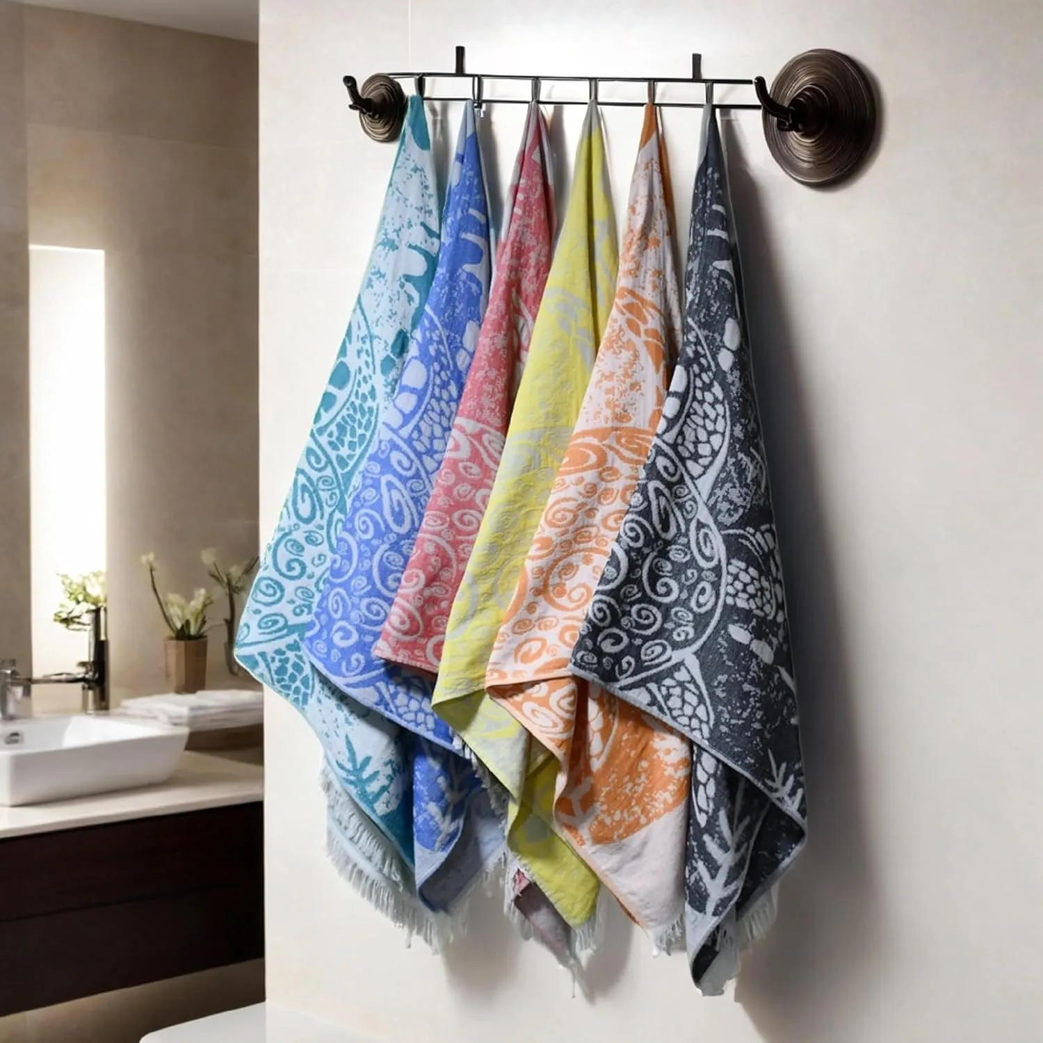 Double-Sided Jacquard Turtle Beach Towel-Limited Edition Oversized 100% Turkish Cotton Yarn Quick Dry for Beach,Bath Towel,Sandproof,Travel bag with a gift. (grace of the sun, Extra Large)