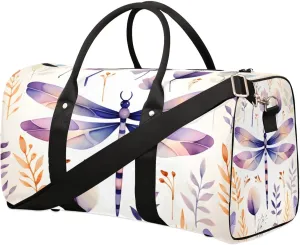 Dragonfly Flower Print Travel Duffel Bag for Women Men Waterproof Foldable Overnight Weekender Bag Large Capacity Sports Gym Bag