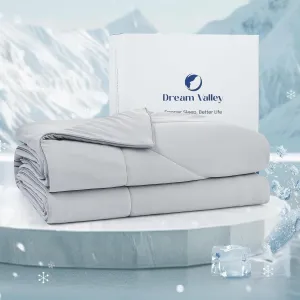 Dream Valley® Outlast® Cooling Comforter, All Season Full/Queen NASA-Grade Technology Cooling Blanket for Hot Sleepers Night Sweats, Q-Max > 0.45 Aerocool Breathable, Light Grey, 90"x90"