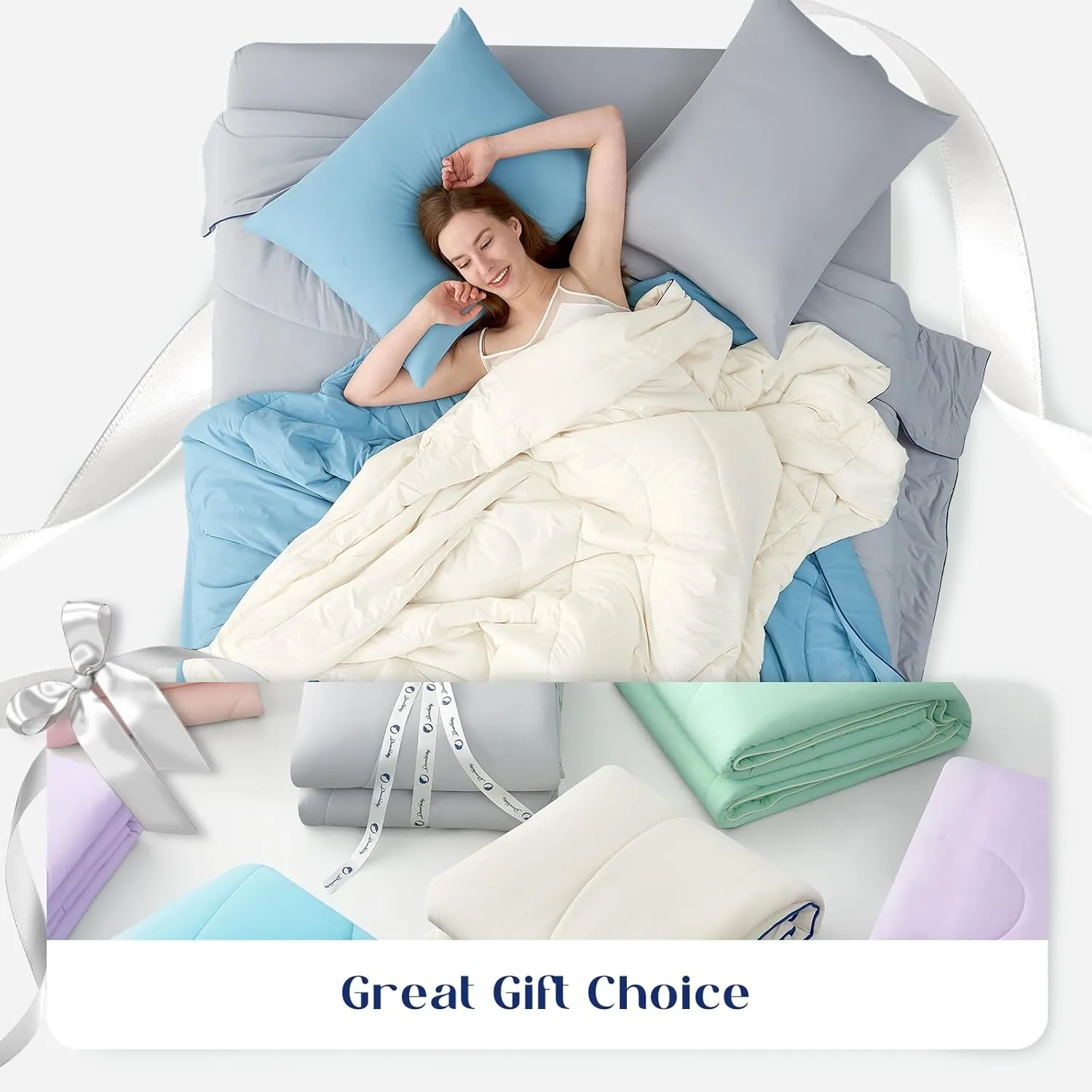 Dream Valley® Outlast® Cooling Comforter, All Season Full/Queen NASA-Grade Technology Cooling Blanket for Hot Sleepers Night Sweats, Q-Max > 0.45 Aerocool Breathable, Light Grey, 90"x90"