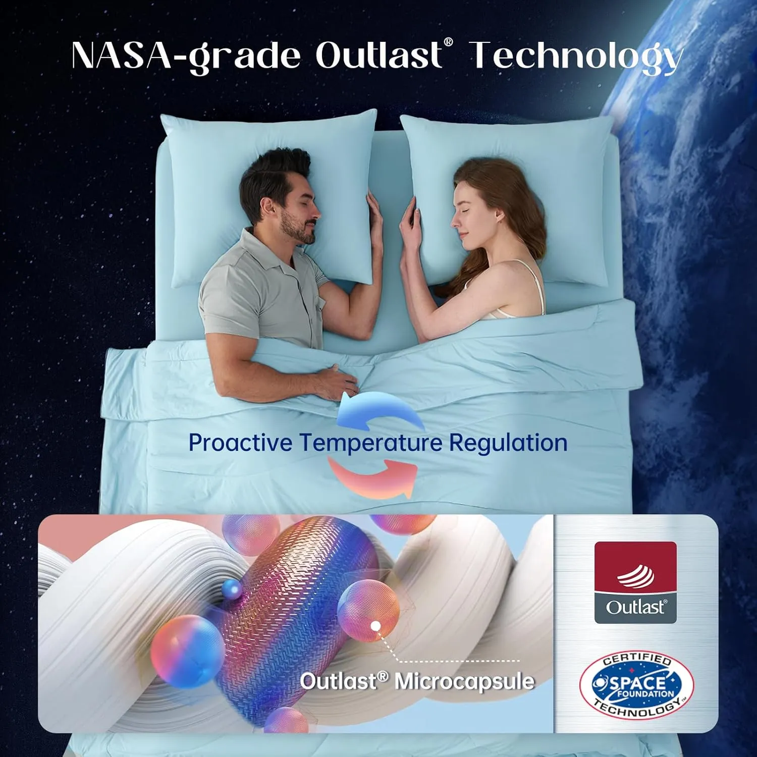 Dream Valley® Outlast® Deepsleep Cooling Comforter, Full/Queen Size, NASA-Grade Space Technology Cooling Blanket for Hot Sleepers Night Sweats, Q-Max > 0.45 Aerocool™ Breathable, Ice Blue, 90"x90"