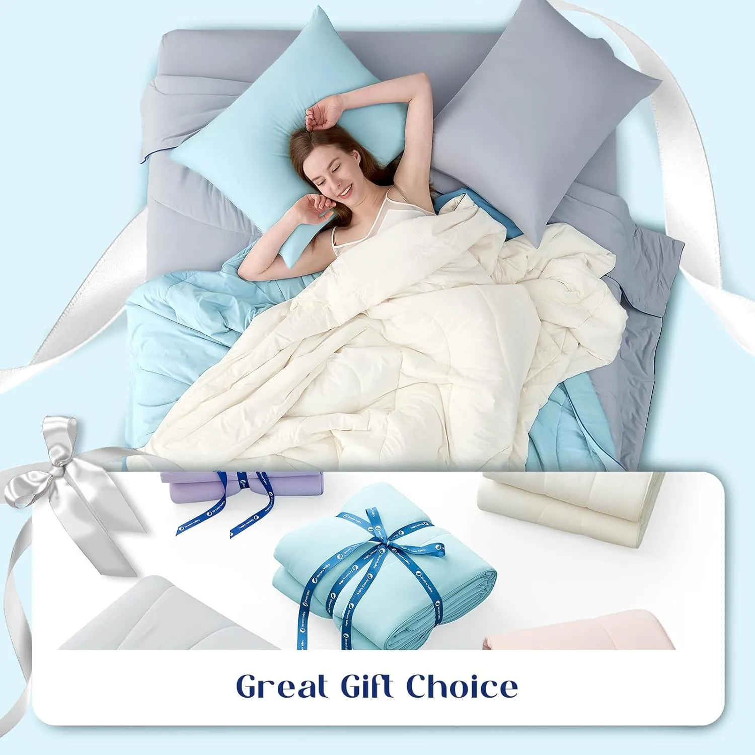 Dream Valley® Outlast® Deepsleep Cooling Comforter, Full/Queen Size, NASA-Grade Space Technology Cooling Blanket for Hot Sleepers Night Sweats, Q-Max > 0.45 Aerocool™ Breathable, Ice Blue, 90"x90"
