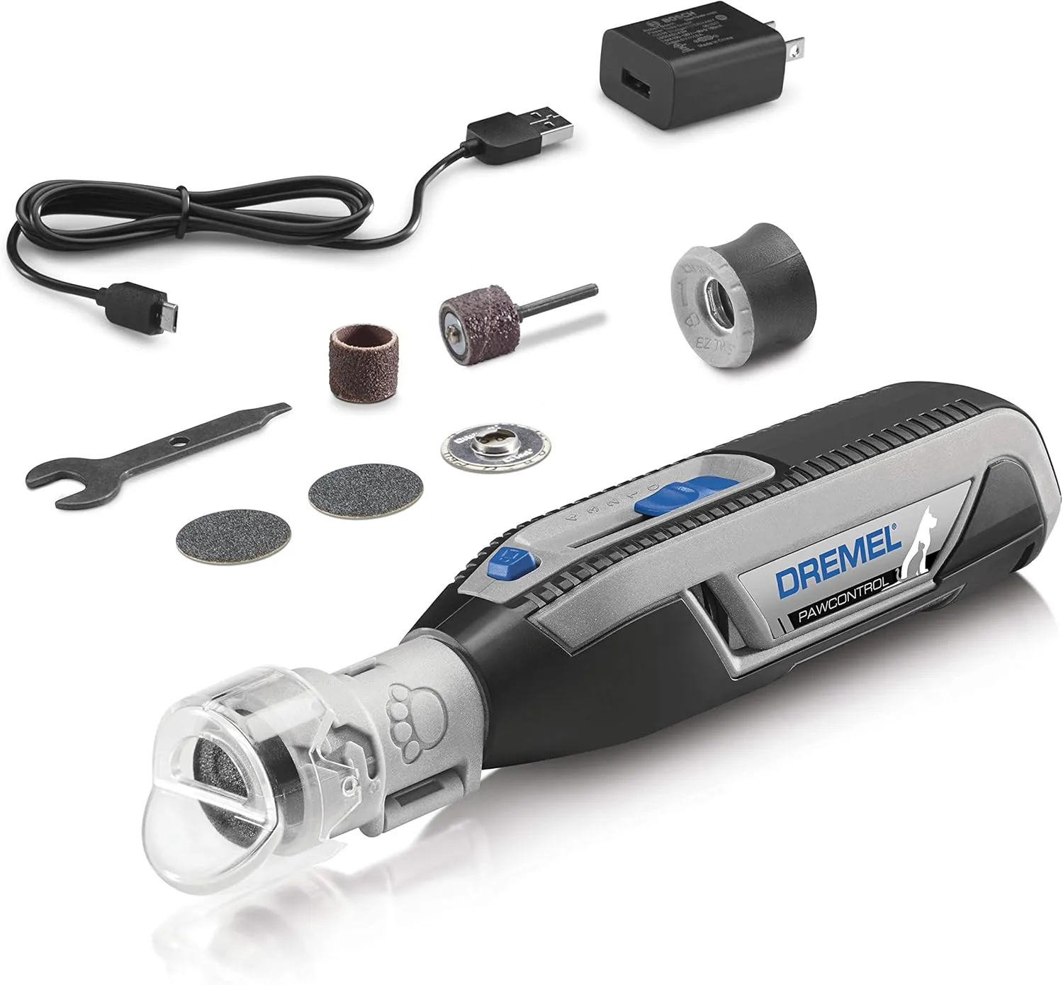 Dremel PawControl Dog Nail Grinder & Trimmer Kit with 60 Grit Rotary Tool Sanding Bands - Safe Pet Grooming for Dogs, Cats