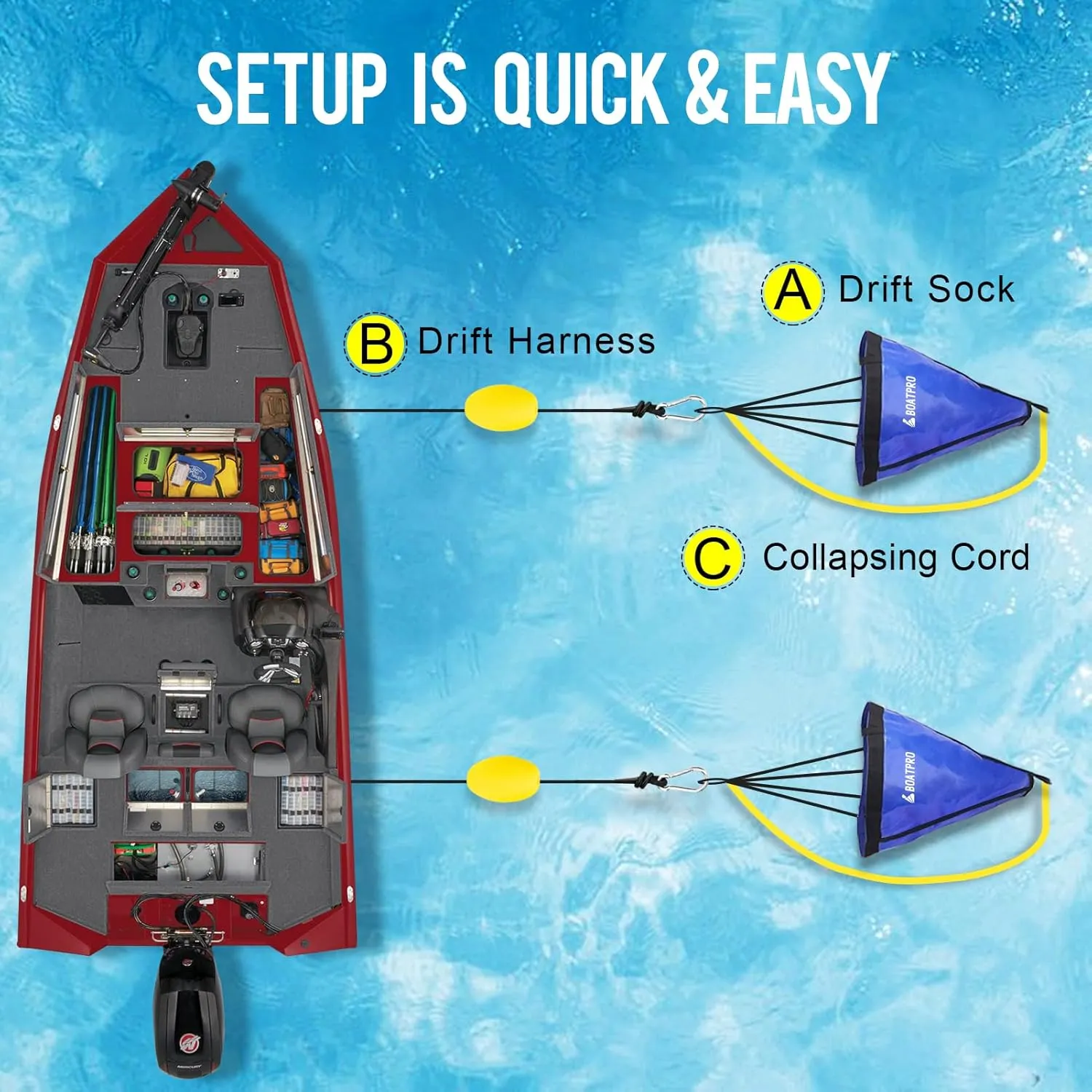 Drift Sock with Dump Line and Harness Buoy,Ocean Anglers Fishing Drift Anchor for Boat/Kayak/Pontoon