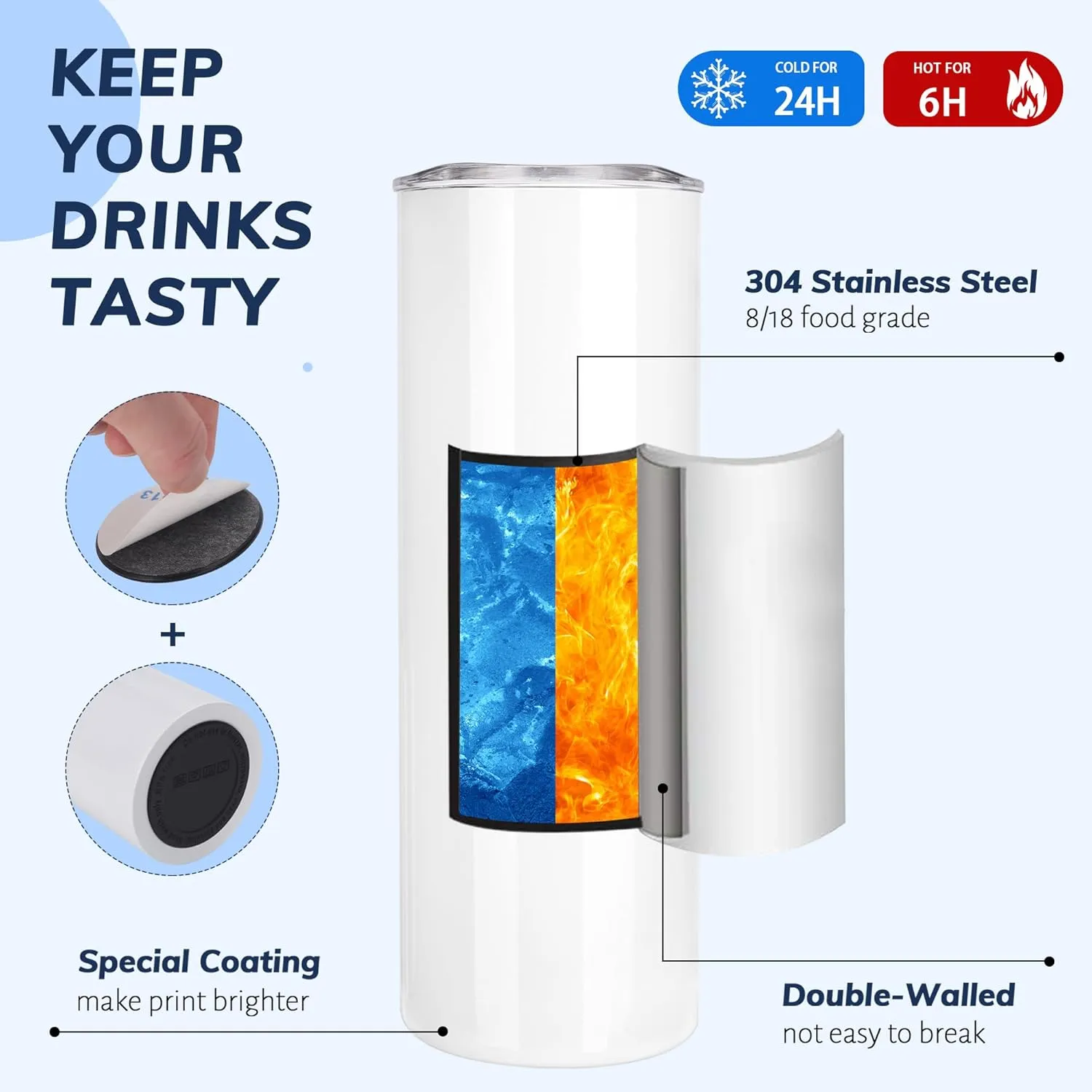 D·S 20 Pack Sublimation Tumblers 20 oz Bulk Skinny Straight Flat Bottom Blank Tumbler Cups with Individual Gift Boxed for Heat Transfer DIY Craft