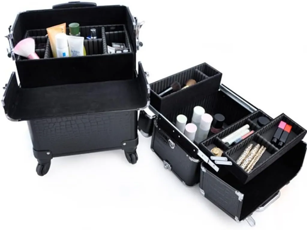 Dual-use Cosmetic Travel Trolley Cosmetic Case Beauty Box Large Luggage Bag Cosmetic Aluminum Frame