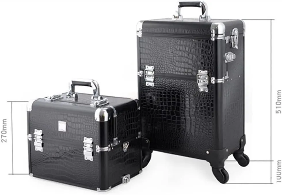 Dual-use Cosmetic Travel Trolley Cosmetic Case Beauty Box Large Luggage Bag Cosmetic Aluminum Frame