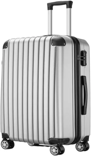 Duffle Bag Foreign Trade ABS Suitcase Three-piece Set With Corner Corners And Anti-fall Universal Wheels Trolley Case Suitcase Tags(Silver,24in)