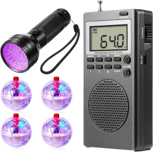 Dunzy 6 Pcs Ghost Hunting Equipment Kit Includes 1 Ghost Hunting Box, 4 Light up Cat Balls (Include Battery), 1 Black UV Flashlight for Ghost Hunting(Stylish)