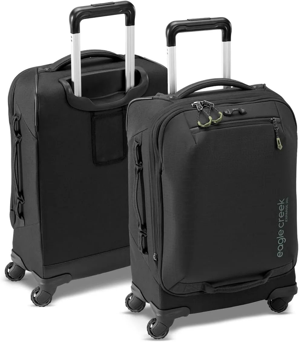 eagle creek Expanse International Carry On Suitcases with Wheels, Telescoping Handle, Lockable Zippers, Expandable Compartment, Internal Organization/Compression, Black