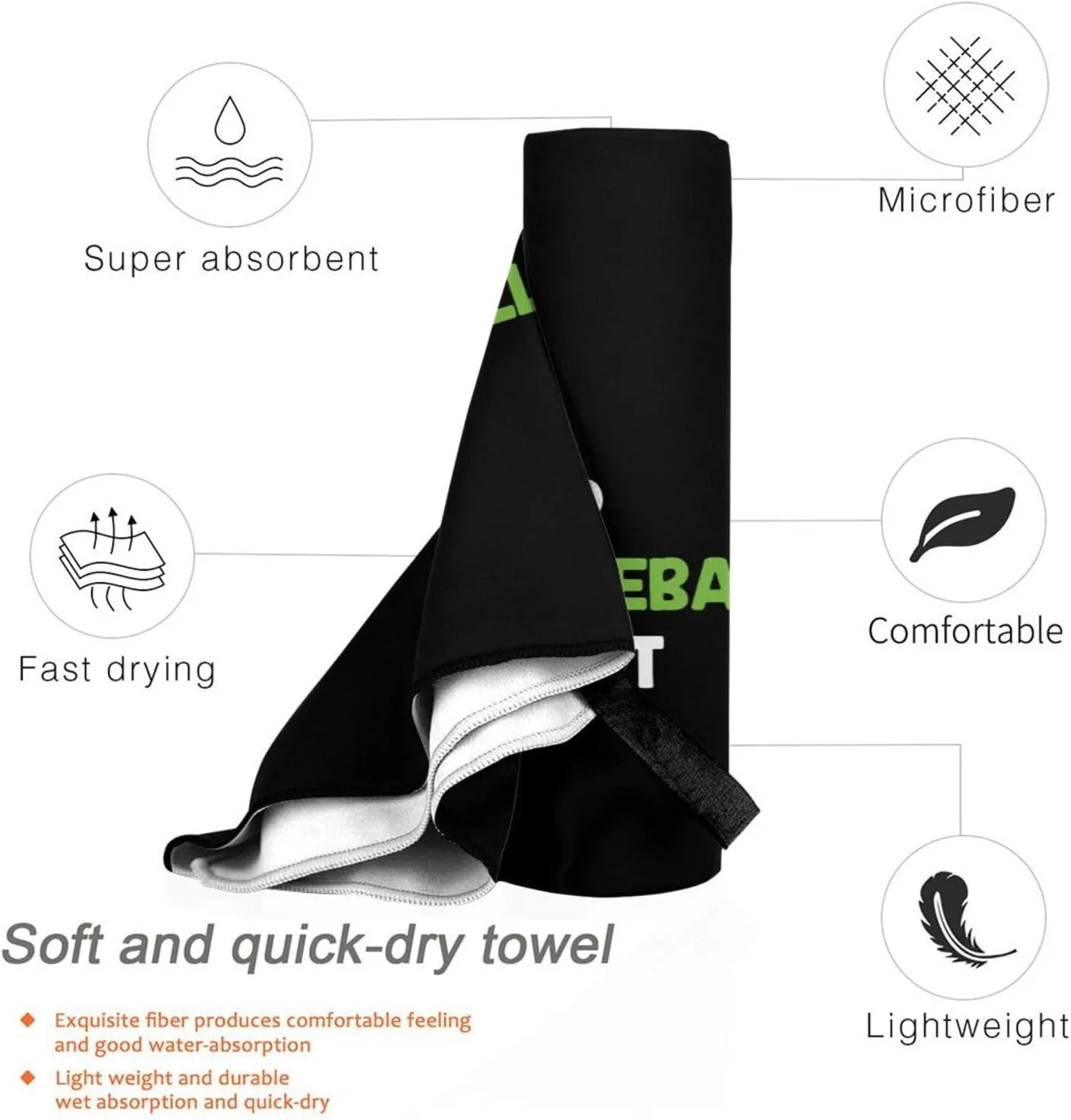 Eat Sleep Pickleball Repeat Beach Towel with Travel Bag 27.5"x55" Quick Dry Sand Free Lightweight Large Oversized Towels Light Vacation Essentials