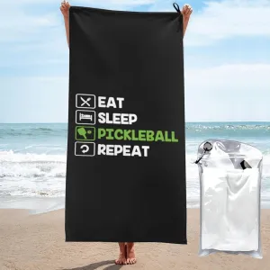 Eat Sleep Pickleball Repeat Beach Towel with Travel Bag 27.5"x55" Quick Dry Sand Free Lightweight Large Oversized Towels Light Vacation Essentials