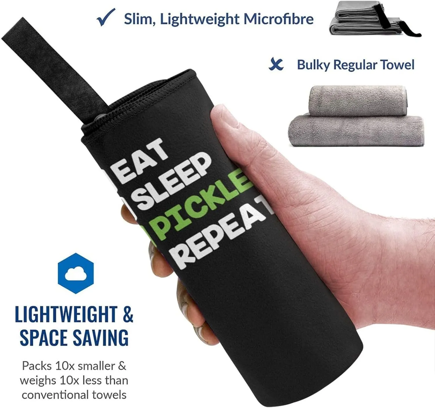 Eat Sleep Pickleball Repeat Beach Towel with Travel Bag 27.5"x55" Quick Dry Sand Free Lightweight Large Oversized Towels Light Vacation Essentials