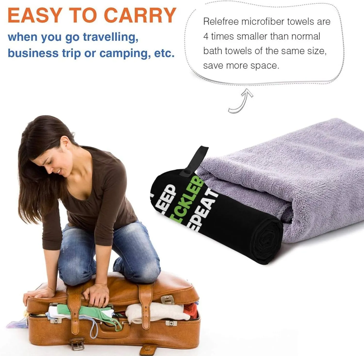 Eat Sleep Pickleball Repeat Beach Towel with Travel Bag 27.5"x55" Quick Dry Sand Free Lightweight Large Oversized Towels Light Vacation Essentials