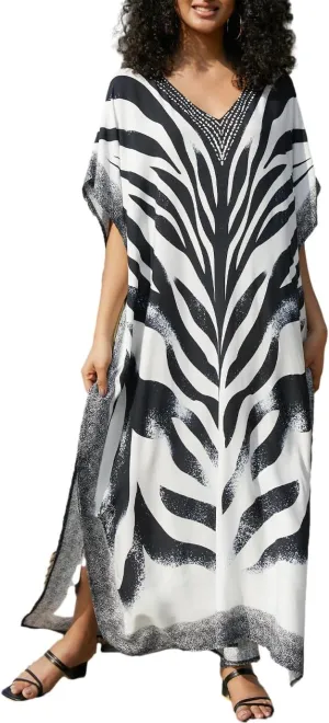 Eddoyee Chiffon Loose Kaftan Dresses for Women Beach Caftan Swimsuit Cover Up