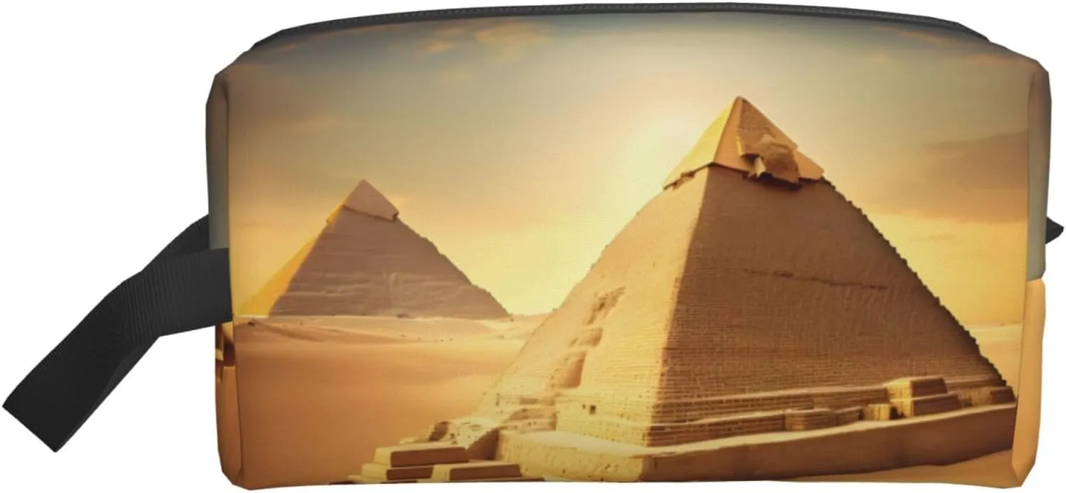 Egyptian Pyramid in Desert Print Travel Essentials Storage Bag Cosmetic Organizer Pouch Large Capacity Zippered