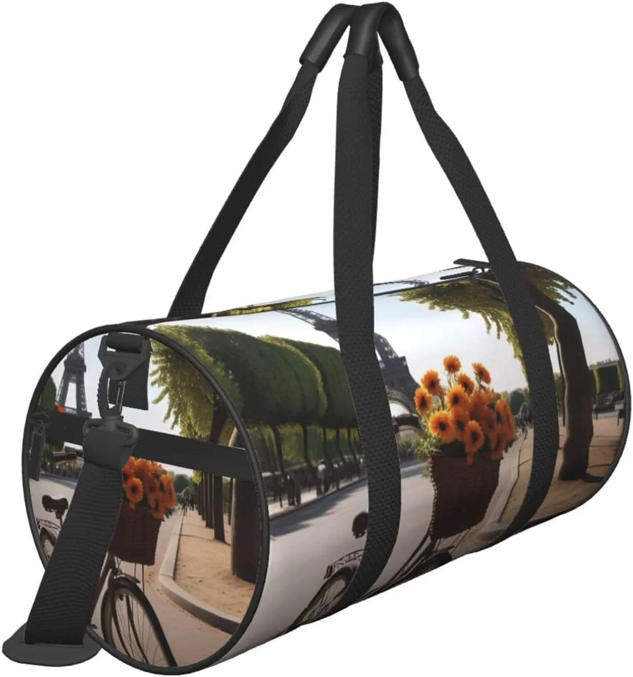 Eiffel Tower Bike Printed Travel Bag,Round Personal Item Storage bag,Foldie Duffel Bag for Traveling Vacation,Fitness,Sports