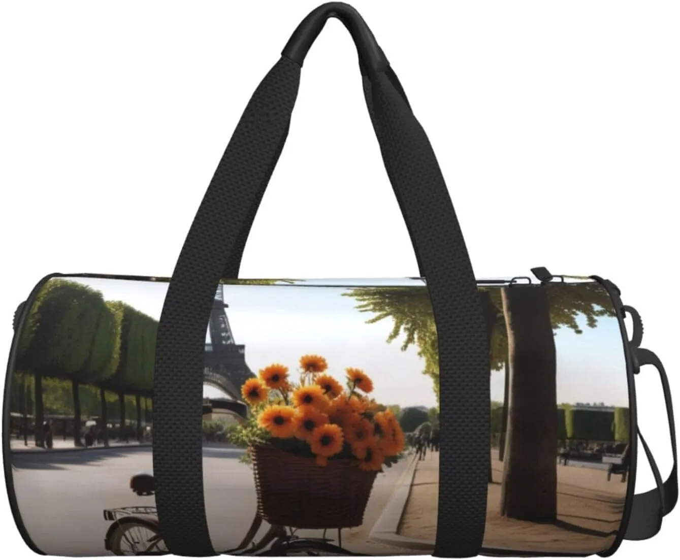 Eiffel Tower Bike Printed Travel Bag,Round Personal Item Storage bag,Foldie Duffel Bag for Traveling Vacation,Fitness,Sports