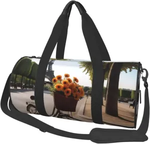 Eiffel Tower Bike Printed Travel Bag,Round Personal Item Storage bag,Foldie Duffel Bag for Traveling Vacation,Fitness,Sports