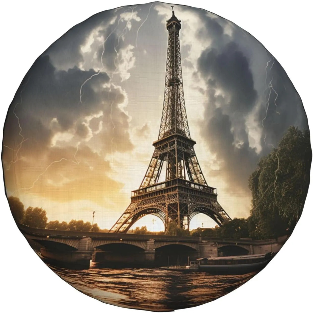 Eiffel Tower Tire Cover Outdoor Waterproof Snow Sun Rain Wheel Cover Portable Wheel Bags Camper Spare Tire Cover Universal Car Tire Protectors for Trailer RV SUV