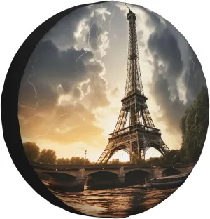 Eiffel Tower Tire Cover Outdoor Waterproof Snow Sun Rain Wheel Cover Portable Wheel Bags Camper Spare Tire Cover Universal Car Tire Protectors for Trailer RV SUV