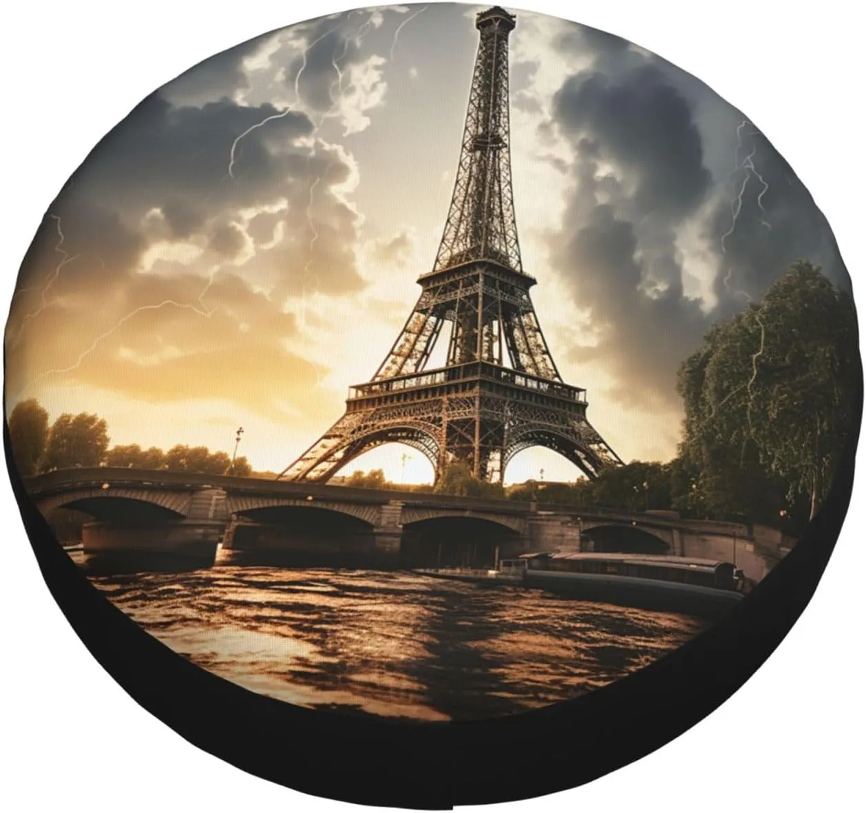 Eiffel Tower Tire Cover Outdoor Waterproof Snow Sun Rain Wheel Cover Portable Wheel Bags Camper Spare Tire Cover Universal Car Tire Protectors for Trailer RV SUV