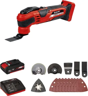 Einhell Varrito Power X-Change 18-Volt Cordless Variable-Speed 20,000-OPM Oscillating Multi-Tool, 3.2-Degree Oscillation Angle, w/ 15 Accessories Included, Kit (w/ 2.0-Ah Battery and Fast Charger)