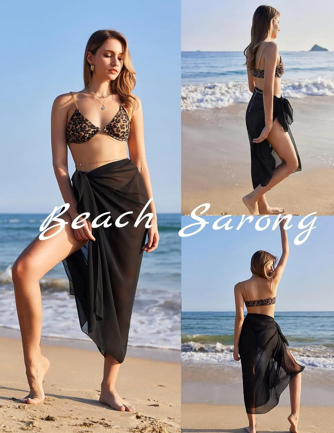 Ekouaer Women Sarong Swimsuit Coverups Chiffon Long Bikini Wraps Sheer Beach Bathing Suit Cover Up