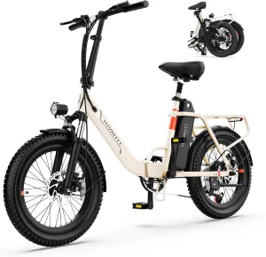 Electric Bike, 20" Fat Tire Step-Thru Electric Bicycle, 900W Peak Motor 45 Miles 20MPH Top Speed, Dual Suspension & 7-Speed Folding Ebike for Adults with Rear Rack
