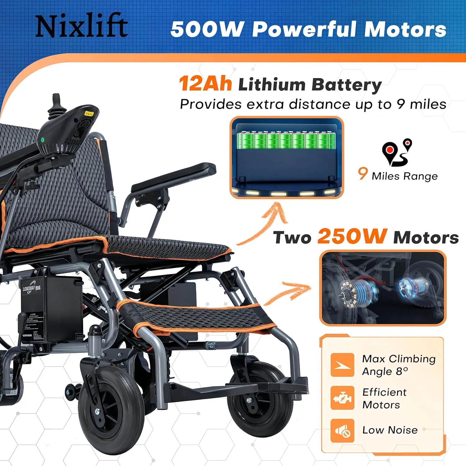 Electric Wheelchair for Seniors & Adults, Lightweight & Foldable, Dual Motor All-Terrain Power Wheelchair, One-Click Mute Function, Airline Approved, Portable Mobility Solution