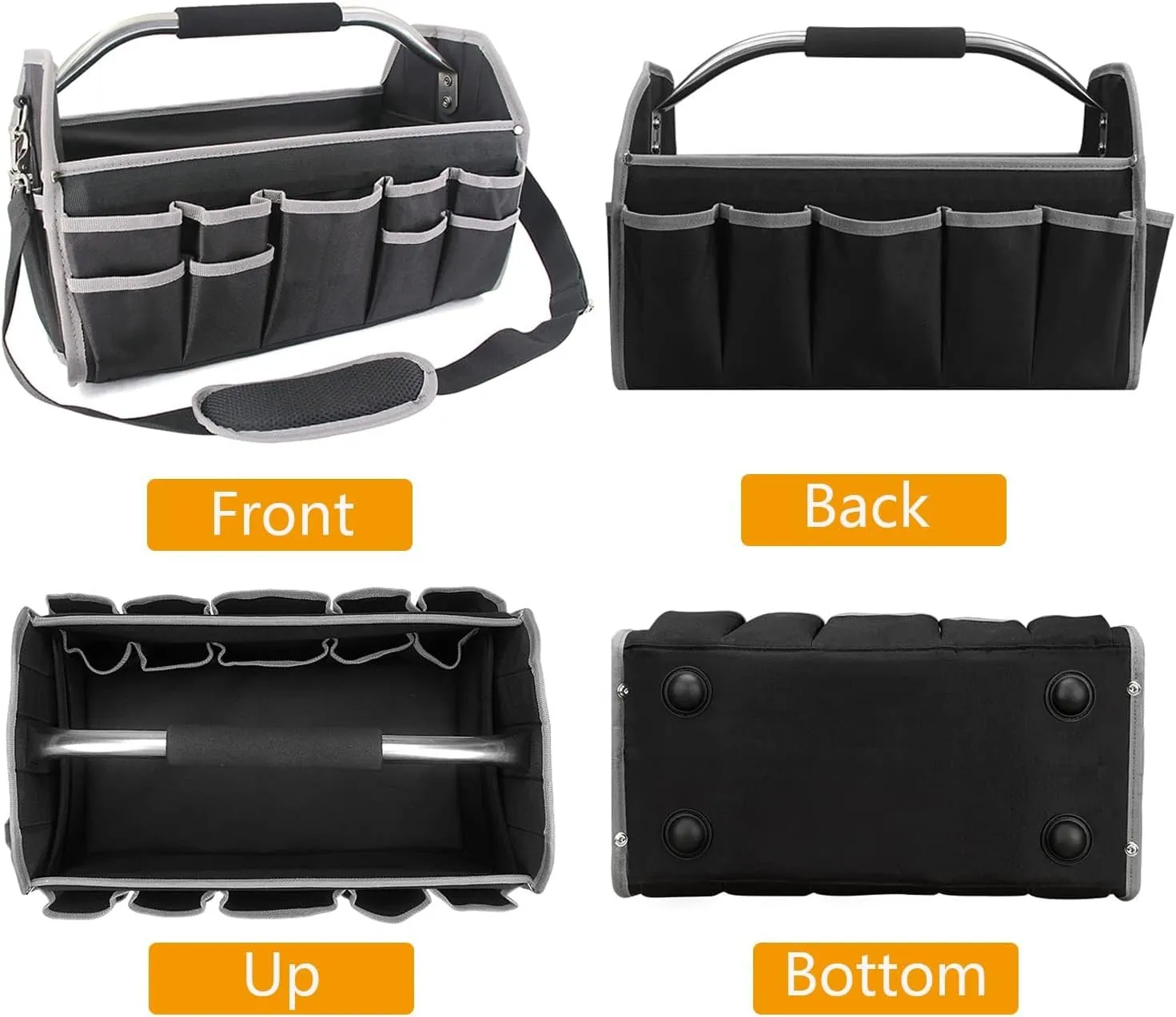 Electrician Open Top Tool Tote Bag, Electric Tool Carrier Carrying with 21 External Pockets for Plumbers, Bolsa De Herramientas Para Electricista with Steel Handle and Shoulder Strap