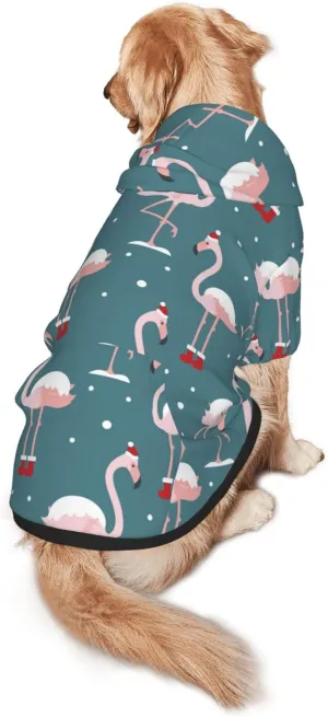 Elegant Flamingo Wearing A Christmas Hat Dog Hoodie Soft and Warm Dog Hoodie Sweater with Leash Hole and Pocket Dog Winter Sweatshirt Warm Pet Clothes for Medium Large Dogs