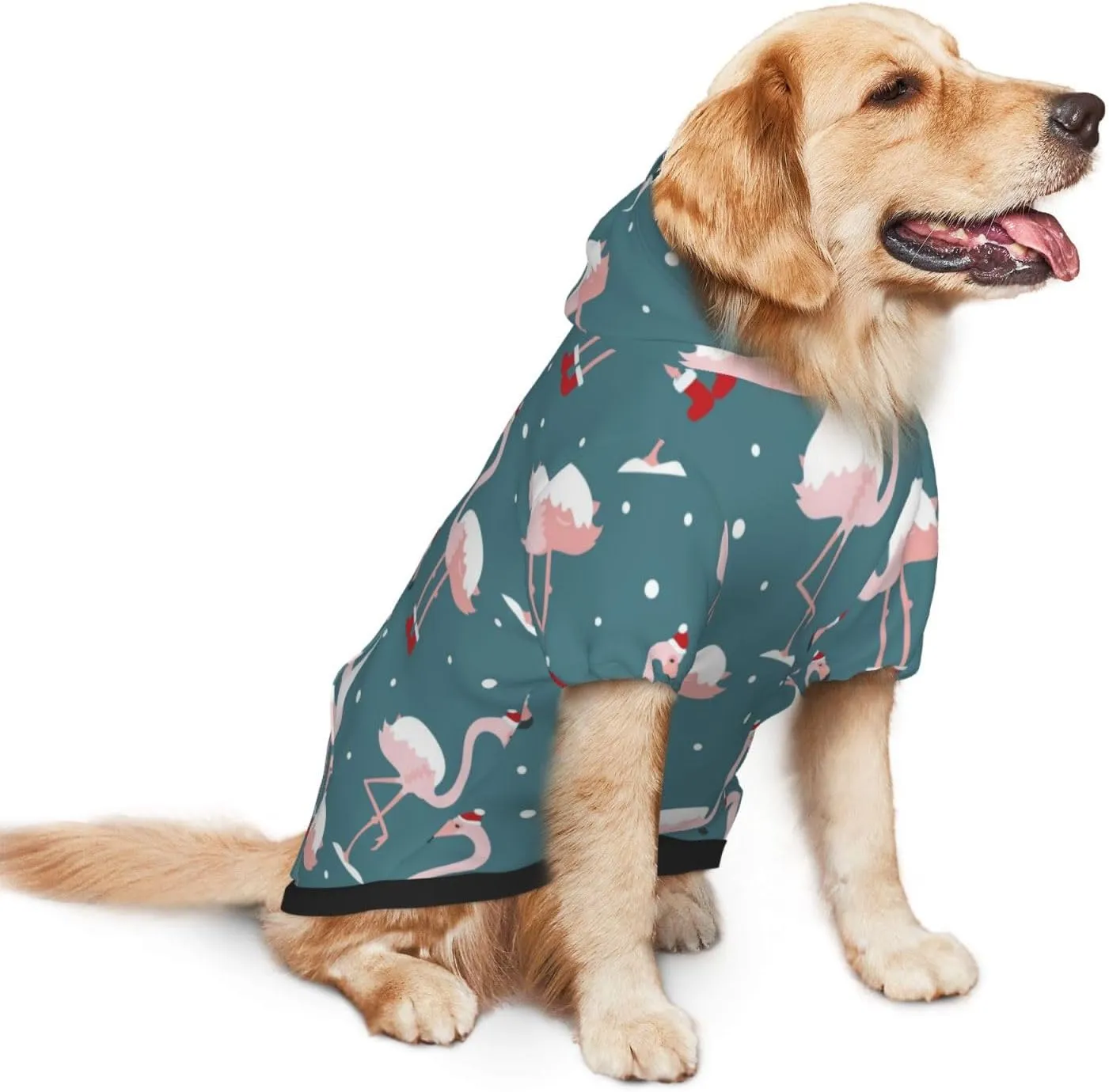 Elegant Flamingo Wearing A Christmas Hat Dog Hoodie Soft and Warm Dog Hoodie Sweater with Leash Hole and Pocket Dog Winter Sweatshirt Warm Pet Clothes for Medium Large Dogs