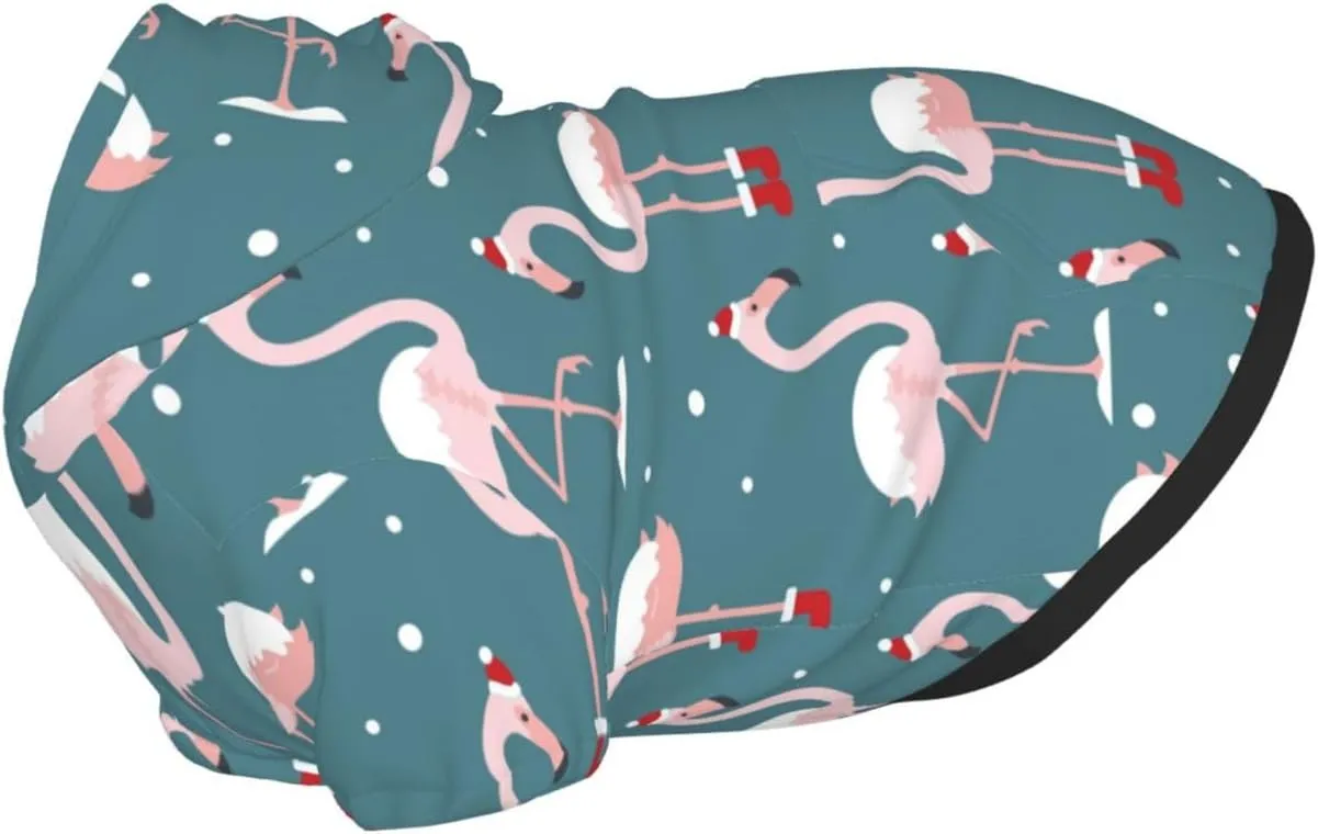 Elegant Flamingo Wearing A Christmas Hat Dog Hoodie Soft and Warm Dog Hoodie Sweater with Leash Hole and Pocket Dog Winter Sweatshirt Warm Pet Clothes for Medium Large Dogs