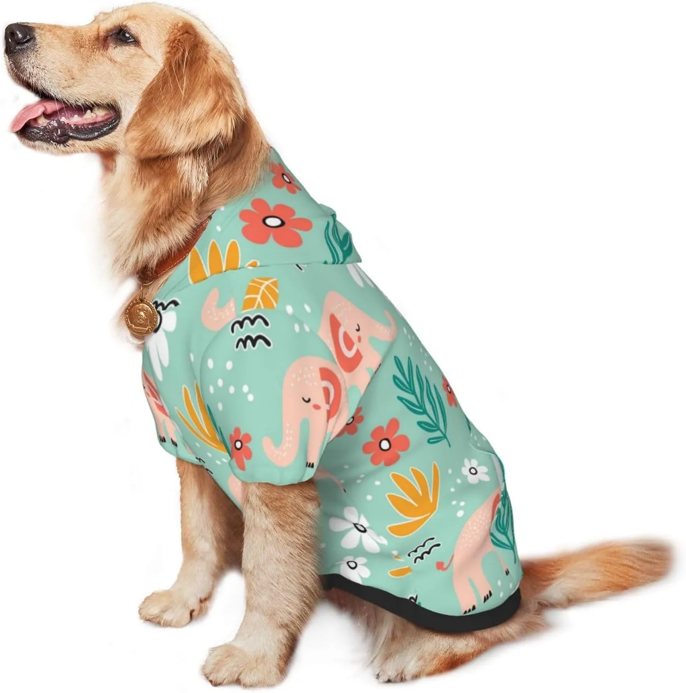 Elephant and Flowers Dog Hoodie Soft and Warm Dog Hoodie Sweater with Leash Hole and Pocket Dog Winter Sweatshirt Warm Pet Clothes for Medium Large Dogs