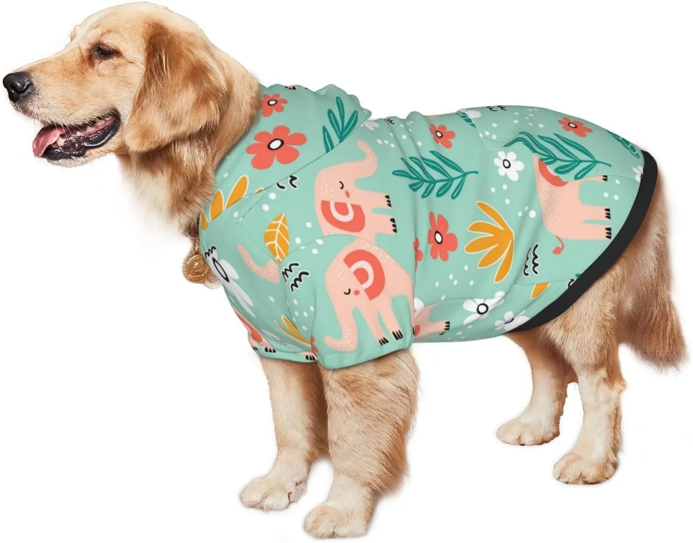 Elephant and Flowers Dog Hoodie Soft and Warm Dog Hoodie Sweater with Leash Hole and Pocket Dog Winter Sweatshirt Warm Pet Clothes for Medium Large Dogs