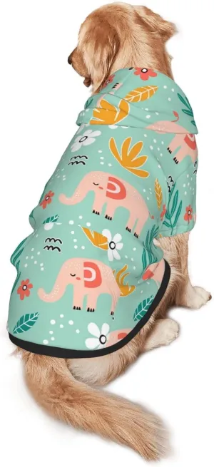 Elephant and Flowers Dog Hoodie Soft and Warm Dog Hoodie Sweater with Leash Hole and Pocket Dog Winter Sweatshirt Warm Pet Clothes for Medium Large Dogs