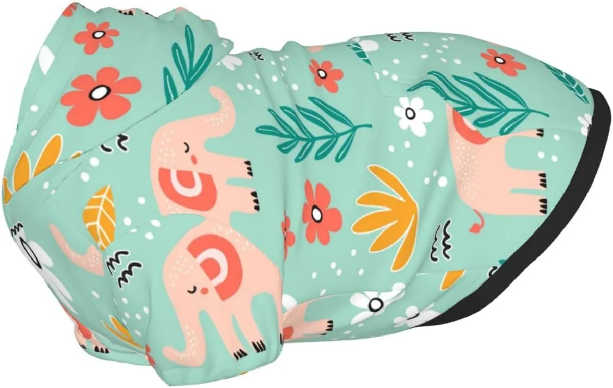 Elephant and Flowers Dog Hoodie Soft and Warm Dog Hoodie Sweater with Leash Hole and Pocket Dog Winter Sweatshirt Warm Pet Clothes for Medium Large Dogs