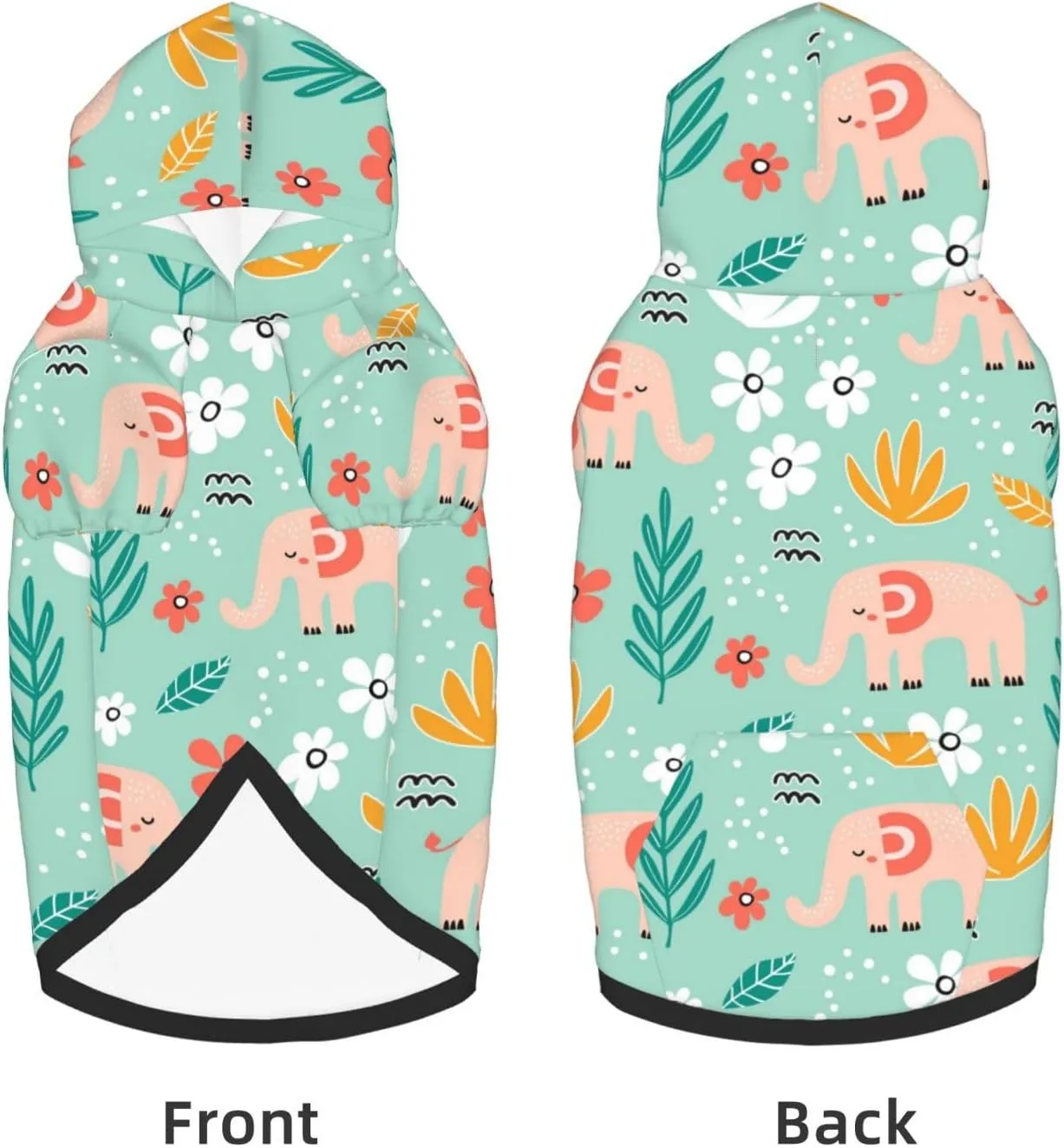 Elephant and Flowers Dog Hoodie Soft and Warm Dog Hoodie Sweater with Leash Hole and Pocket Dog Winter Sweatshirt Warm Pet Clothes for Medium Large Dogs