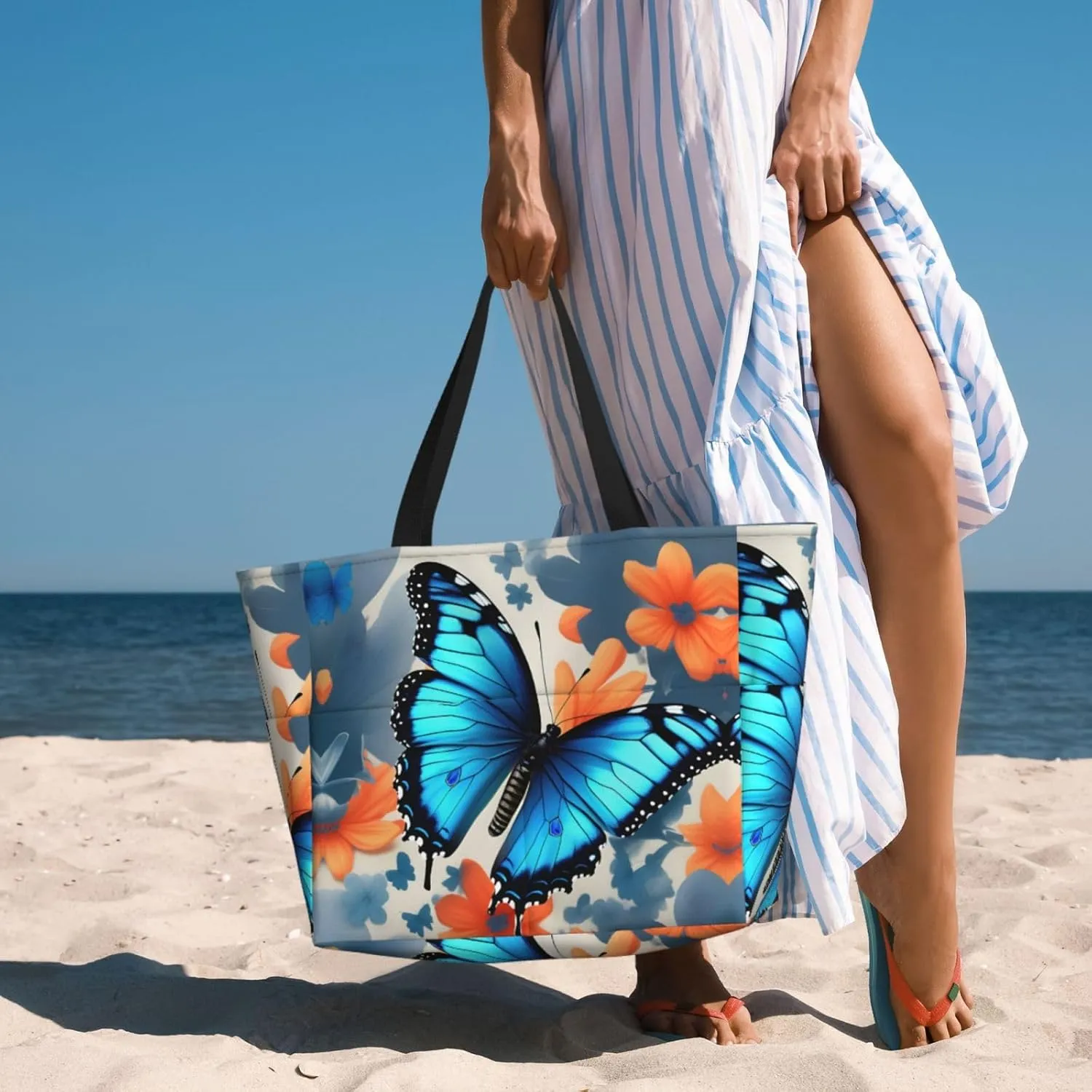 Elephant Family Large Capacity Beach Travel Bag - Waterproof Zipper Vacation Tote for Sandproof Storage, and Camping